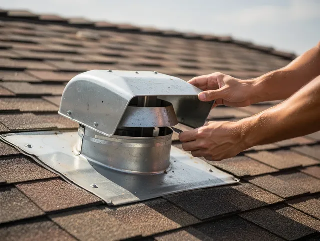 West Hartford Dryer Vent Cleaning certified technician safely cleaning a roof-mounted dryer vent in West Hartford